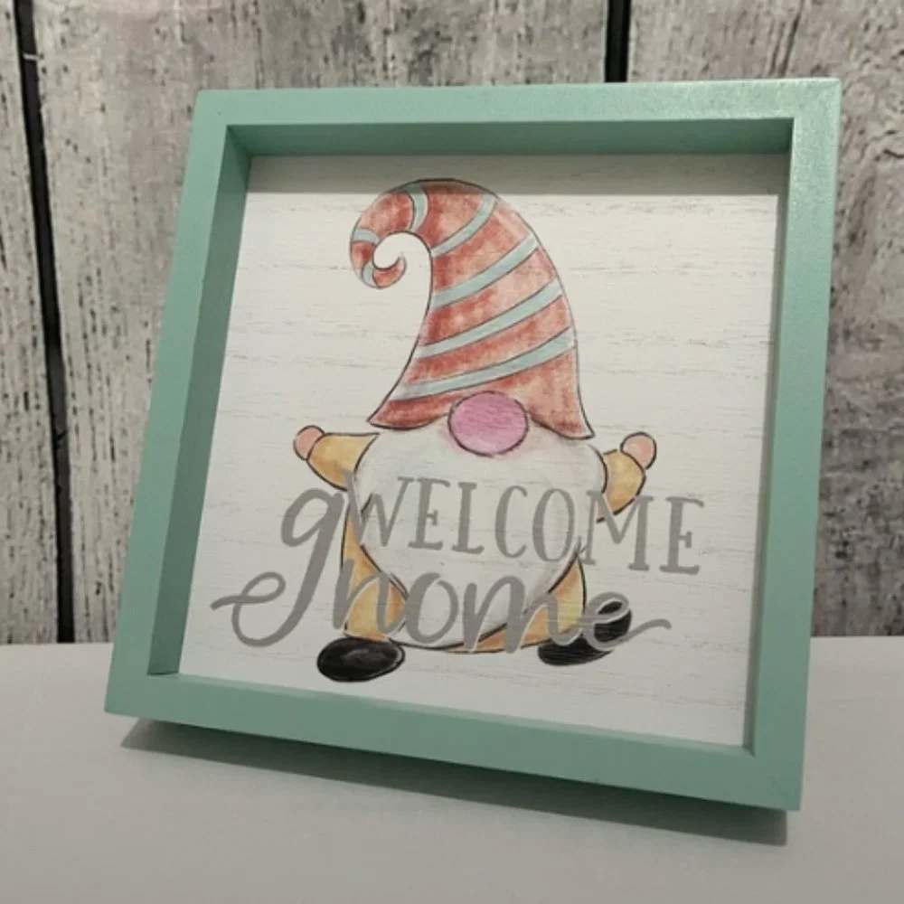 'WELCOME GNOME' WOOD FRAMED SIGN - Picture 1 of 2